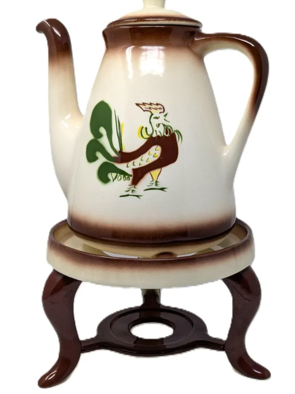 VTG Brock of California Chanticleer Rooster Coffee Pot w Chaffing Stand 9.5